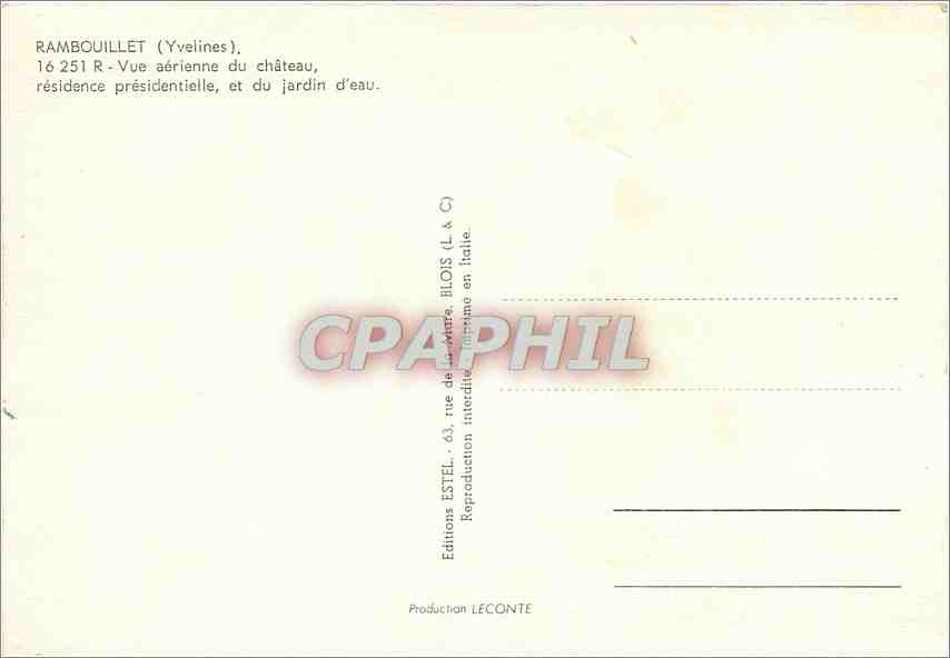 Rambouillet (Yvelines) — Château, jardin d'eau et vue aérienne — Éditions Estel — Verso