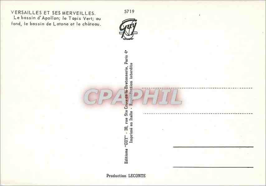 CPM Versailles et ses Merveilles Le Bassin d'Apollon le Tapis Vert  — Rückseite