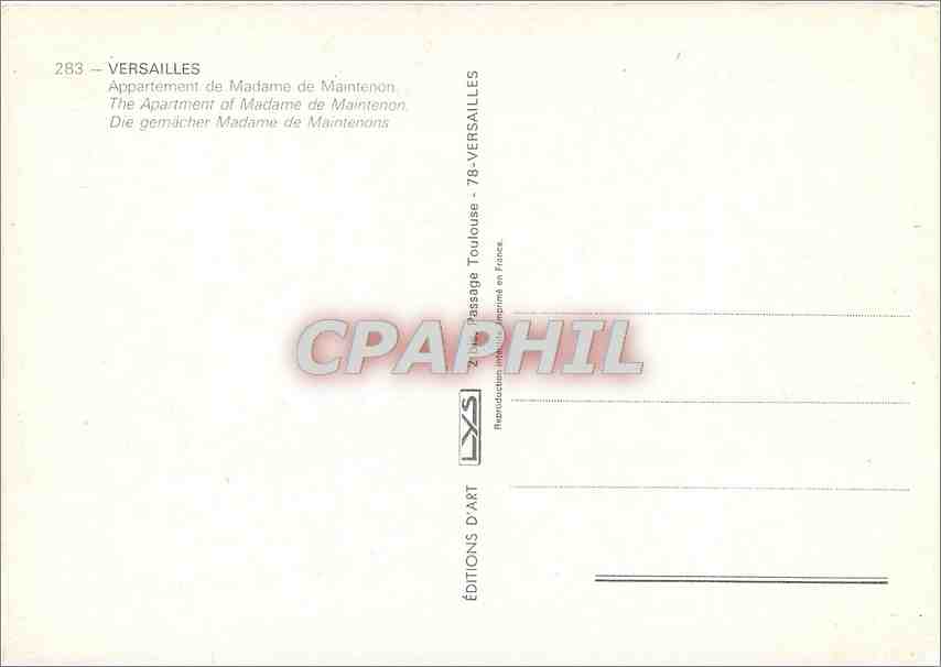 CPM Versailles Appartement de Madame de Maintenon  — Rückseite