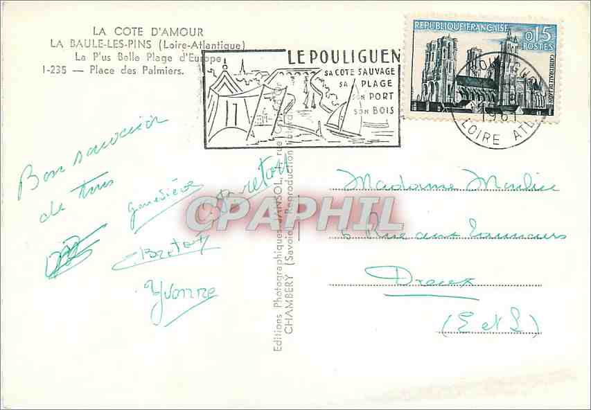 CPM La Cote d'Amour La Baule les Pins Loire Atlantique La Plus Belle Plage d'Europe Place des Palmie — Back