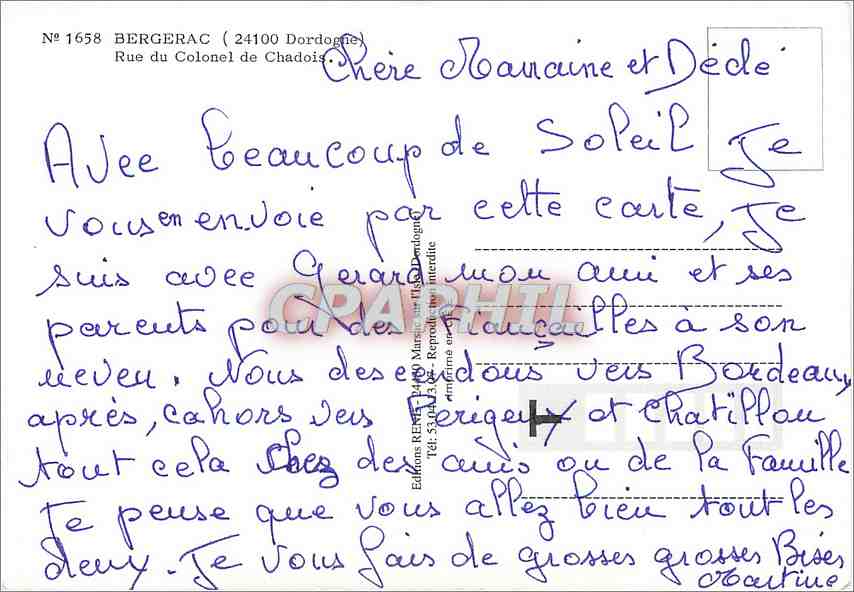 CPM Bergerac Dordogne Rue du Colonel de Chadois  — Rückseite