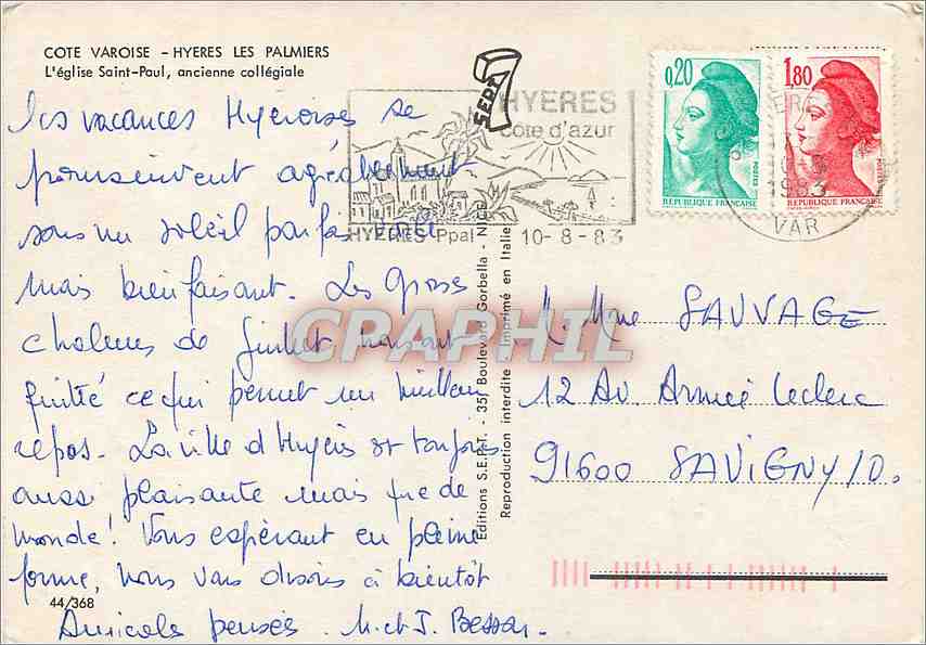 CPM Cote Varoise Hyeres les Palmiers L'Eglise Saint Paul ancienne collegiale  — Rückseite