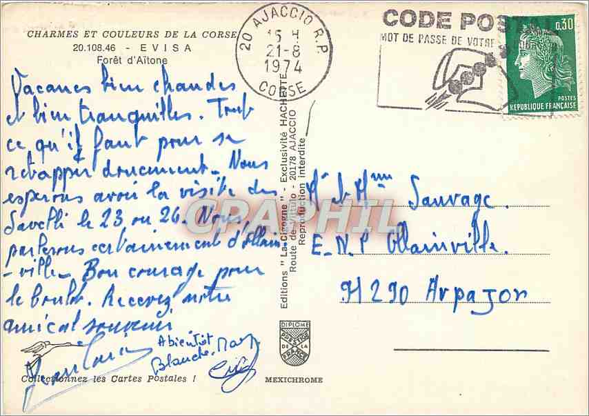CPM Charmes et Couleurs de la Corse Evisa Foret d'Aitone  — Rückseite