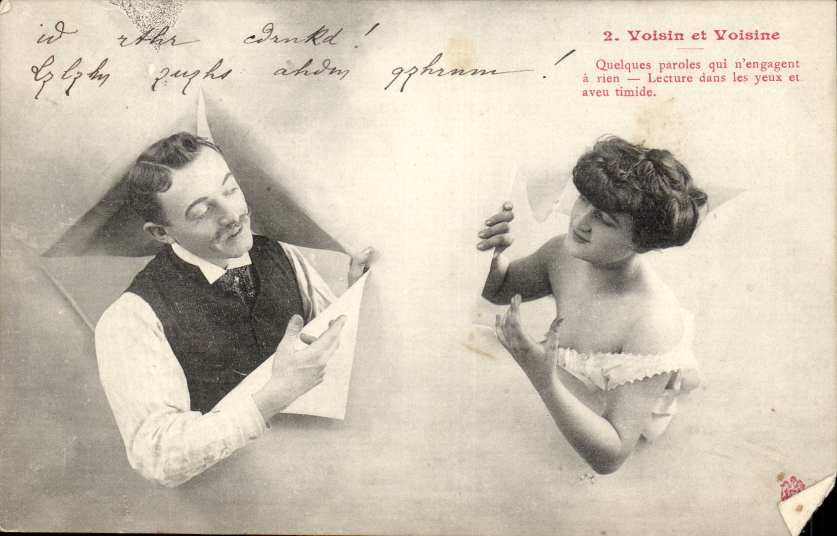Voisin et Voisine — Quelques paroles qui n'engagent à rien — Lecture dans les yeux et aveu timide. — Éditeur : C. L. B. n° 2