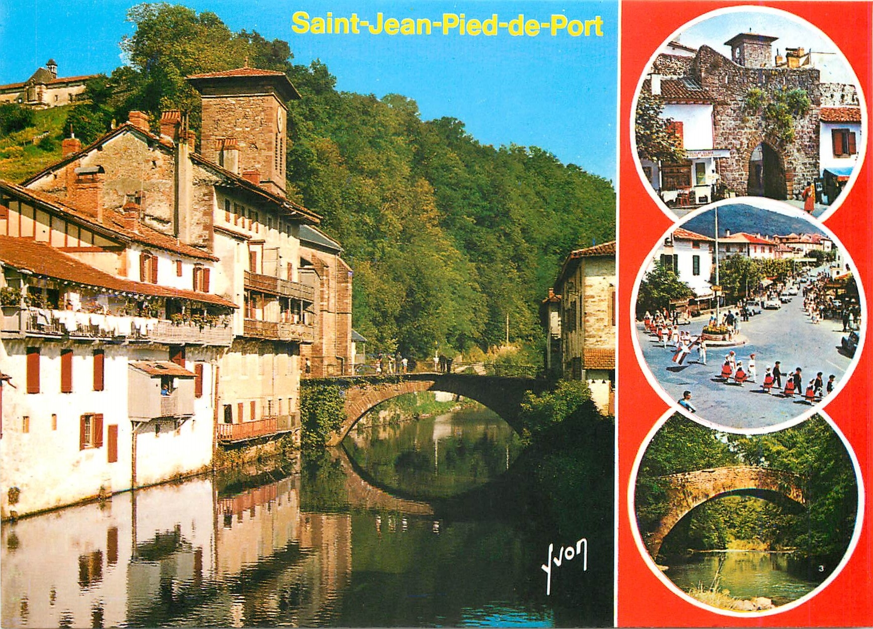 Saint-Jean-Pied-de-Port — vue panoramique et trois vignettes — Éditions Yvon