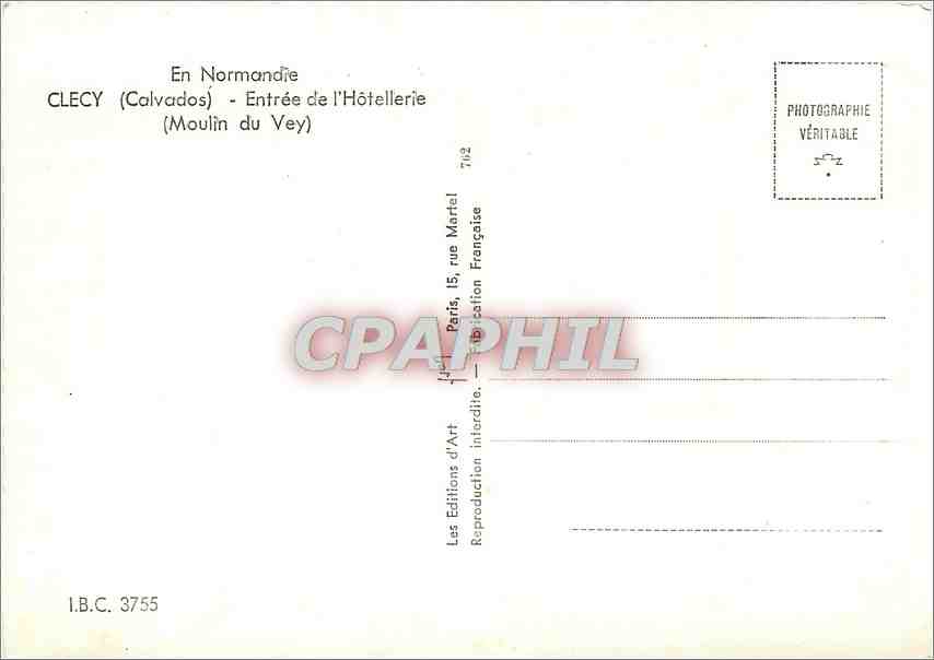 CPM Clecy Calvados Entree de l'Hotellerie Moulin du Vey  — Rückseite