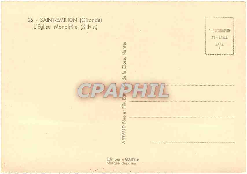 CPM Saint Emilion Gironde L'Eglise Monolithe  — Rückseite