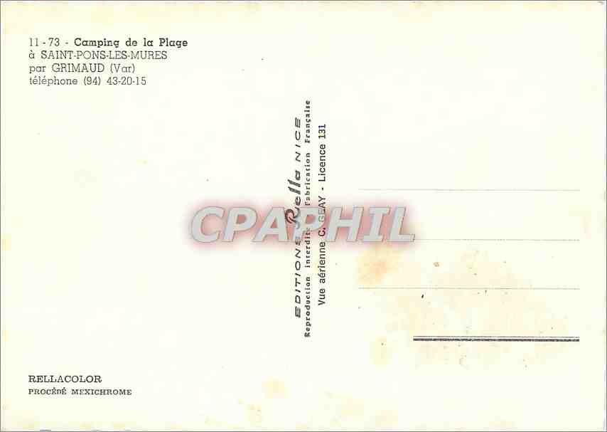 Camping de la Plage — Saint-Pons-les-Mures — Éditions Rella — Verso