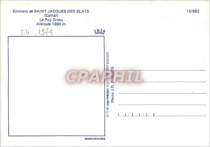 CPM Environs de Saint Jacques des Blats Cantal Le Puy Griou  — Rückseite
