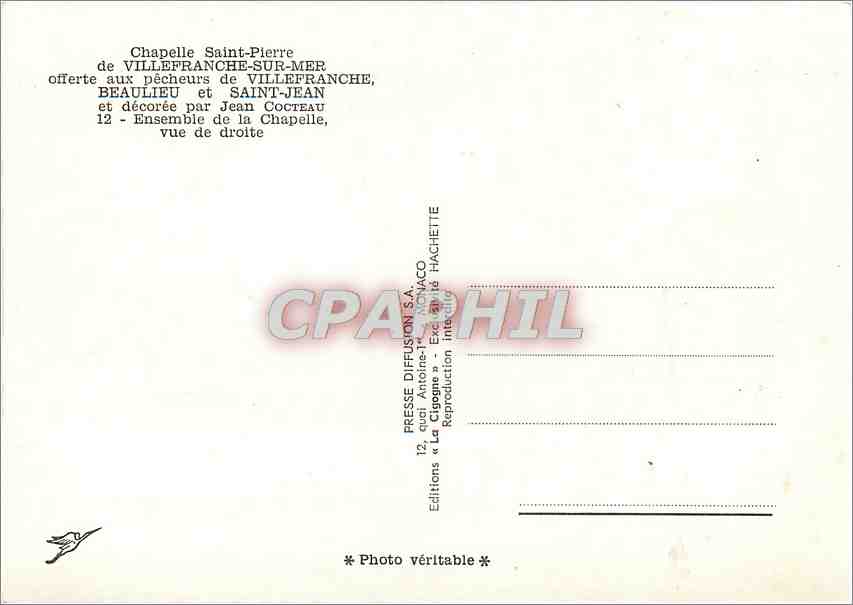 CPM Chapelle Saint Pierre de Villefrance sur Mer offerte aux pecheurs de Villefranche Beaulieu et Sa — Rückseite