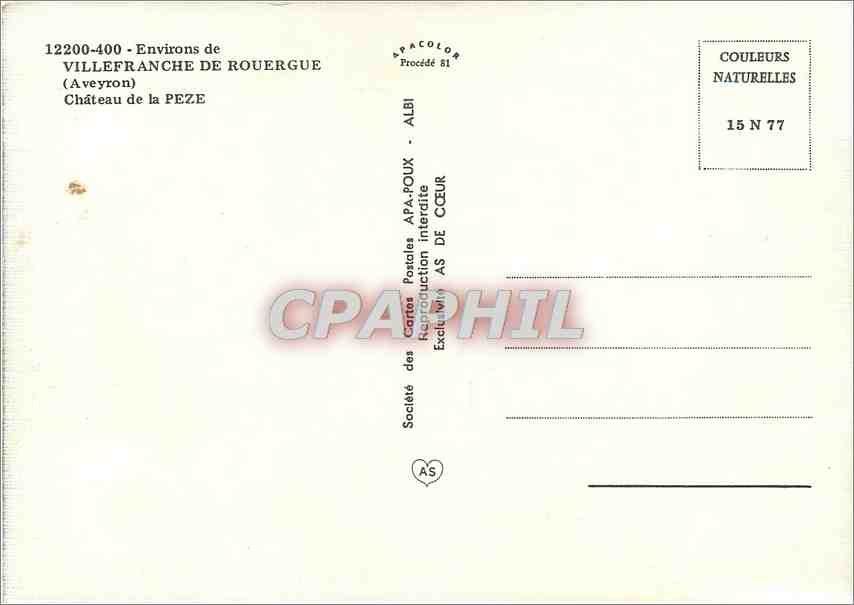 CPM Villefranche de Rouergue Aveyron Chateau de la Peze  — Rückseite