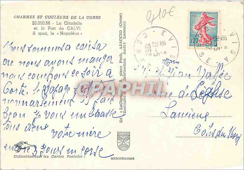 CPM La Citadelle et le Port de Calvi A quai le Napoleon Bateau — Rückseite