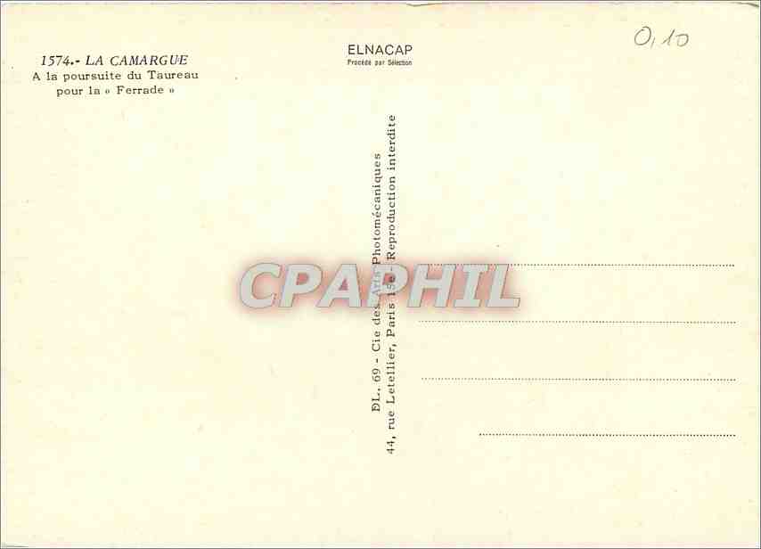CPM La Camargue A la poursuite du Taureau pour la Ferrade  — Verso