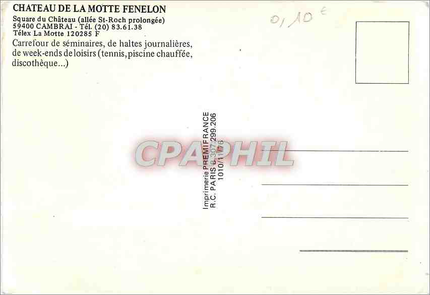 CPM Chateau de la Motte Fenelon Square du Chateau Cambrai  — Rückseite