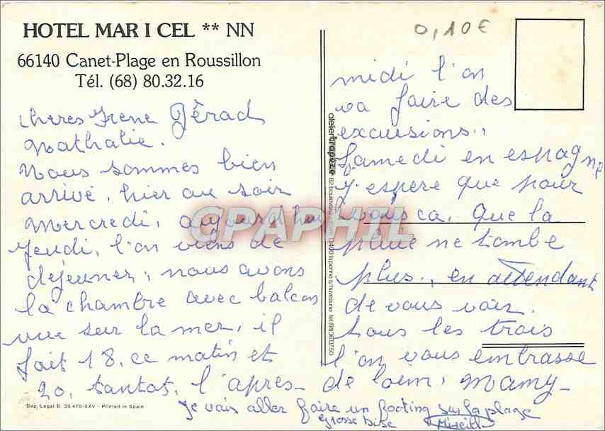 CPM Hotel Maricel Canet Plage en Roussillon  — Rückseite