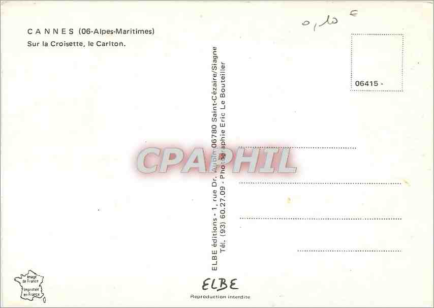 CPM Cannes Alpes Maritimes Sur la Croisette le Cartton  — Verso