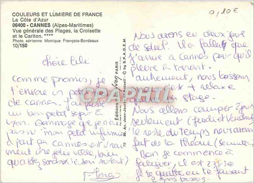 CPM Cannes Alpes Maritimes Vue generale des Plages la Croisette et le Cariton  — Rückseite