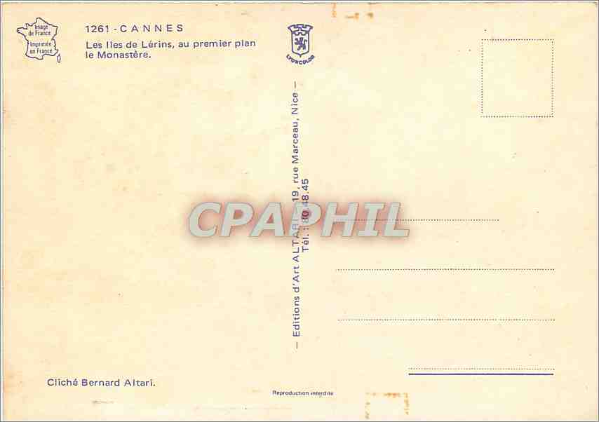 CPM Cannes Les Iles de Lerins au premiers plan le Monastere  — Verso