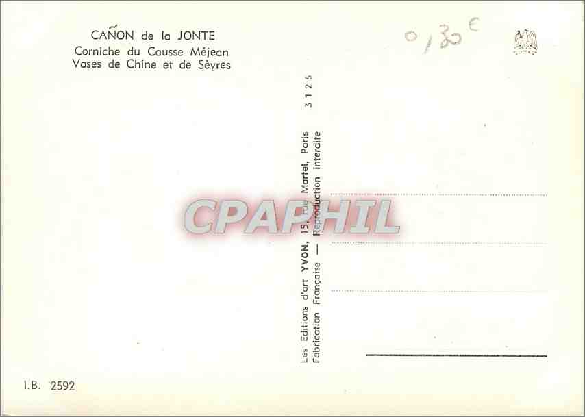 CPM Canon de la Jonte Corniche du Cousse Mejean Vases de Chine et de Sevres  — Rückseite