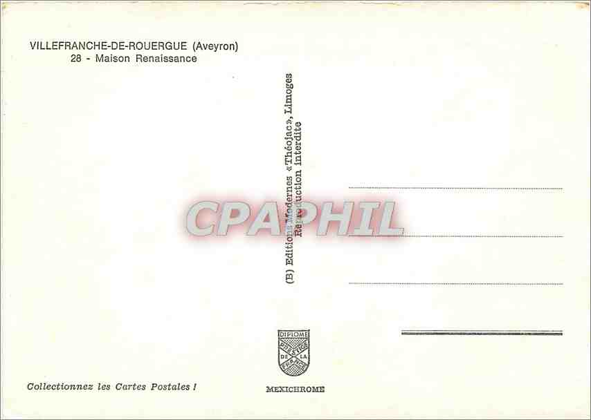 CPM Villefranche de Rouergue Aveyron Maison Renaissance  — Rückseite