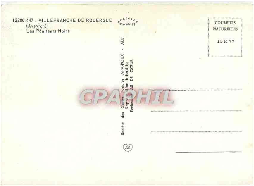 CPM Villefranche de Rouergue Aveyron Les Penitents Noirs  — Rückseite
