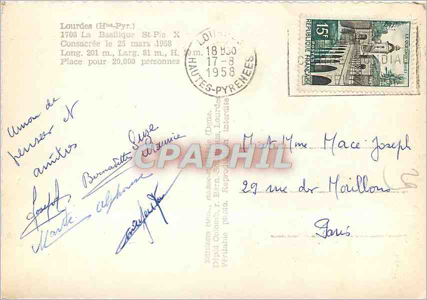 CPM Lourdes Hte Pyr La Basilique St Pie X  — Verso