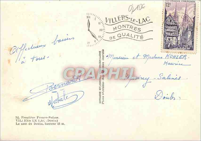 CPM Frontiere Franco Suisse Villers Le Lac  — Verso