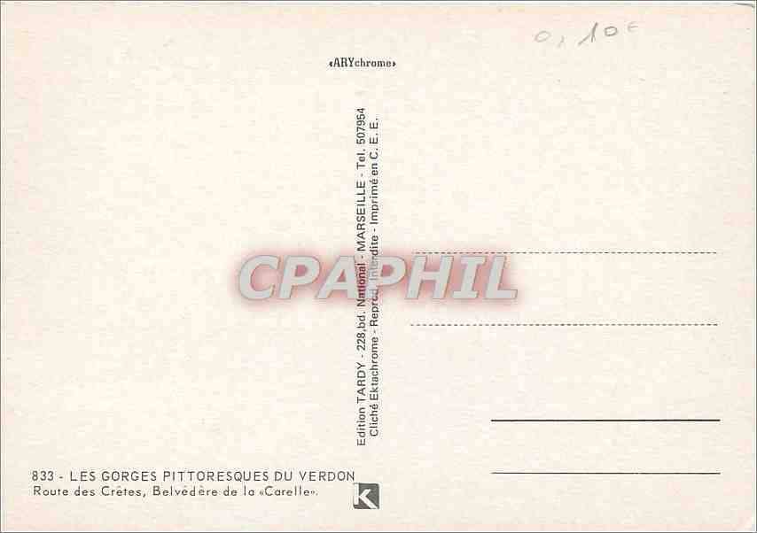 CPM Les Gorges Pittoresques du Verdon Route des Cretes Belvedere de la Carelle  — Verso