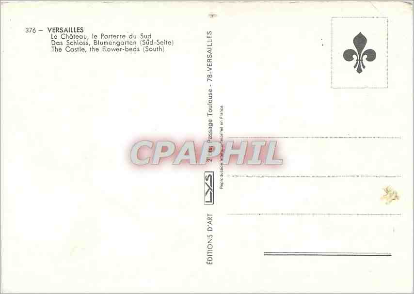 CPM Versailles Le Chateau le Parterre du Sud  — Verso