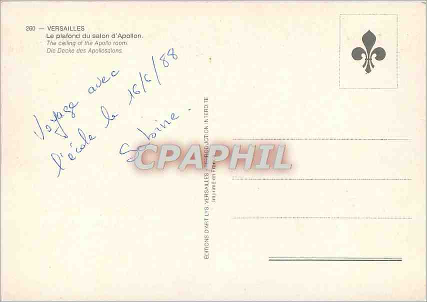 CPM Versailles Le plafond du Salon d'Apollon  — Rückseite