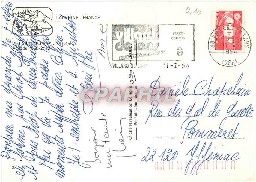 Villard-de-Lans — vue hivernale avec église et montagnes — éditeur Villard de Lans — Rückseite