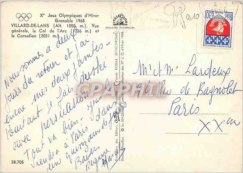 CPM Villard de Lans Vue generale le Col de l'Arc et le Cornafion Jeux Olympiques 1968 — Back