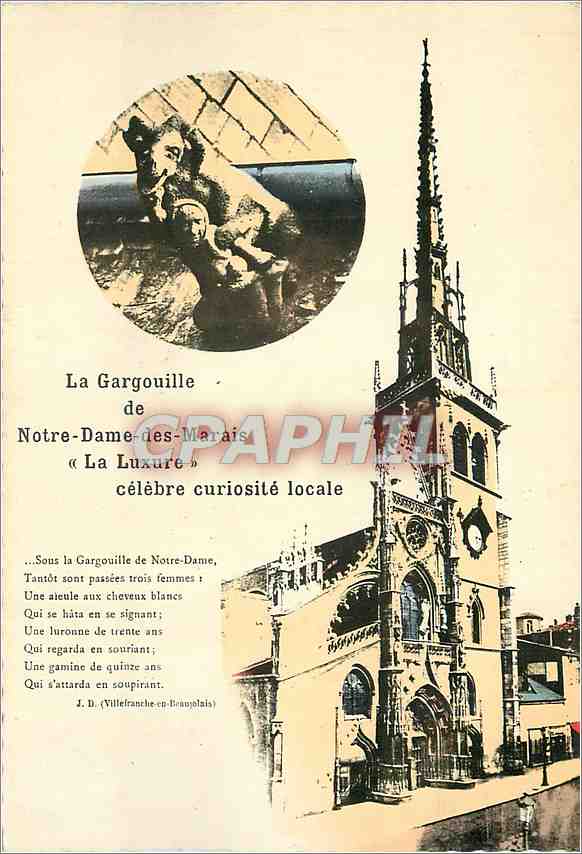 CPM Villefranche en Beaujolais Rhone Notre Dame des Marais et sa celebre gargouille 