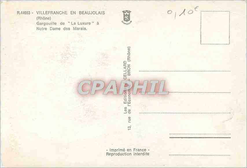 Gargouille de 'La Luxure' à Notre Dame des Marais — Villefranche-en-Beaujolais — Édition Cellaard — Verso