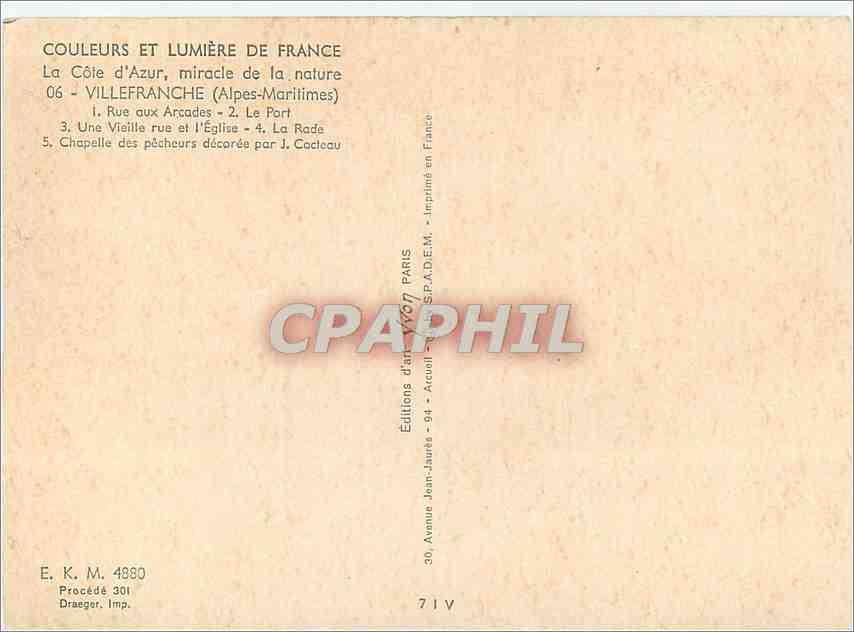 CPM Villefranche sur Mer  — Verso