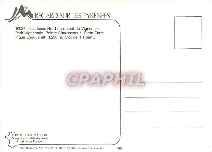 CPM Regard sur les Pyrenees Les faces Nord du Massif du Vignemale Petit Vignemale  — Back