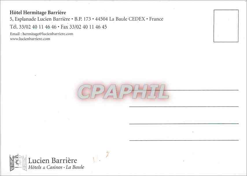 CPM Hotel Hermitage Barriere Esplanade Lucien Barriere La Baule — Back