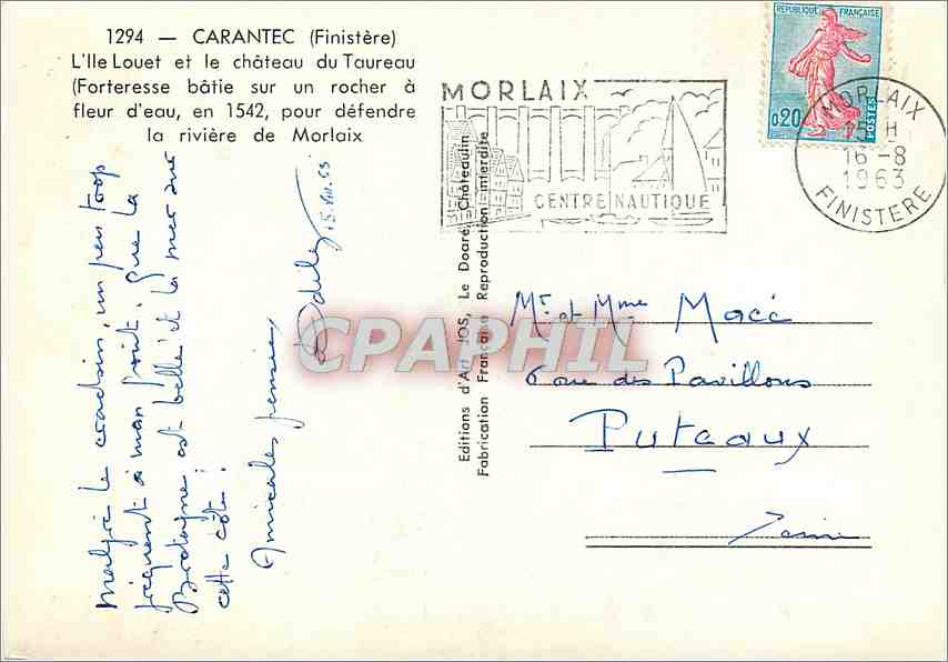 CPM Carantec Finistere L'Ile Louet et le Chateau du Taureau  — Rückseite