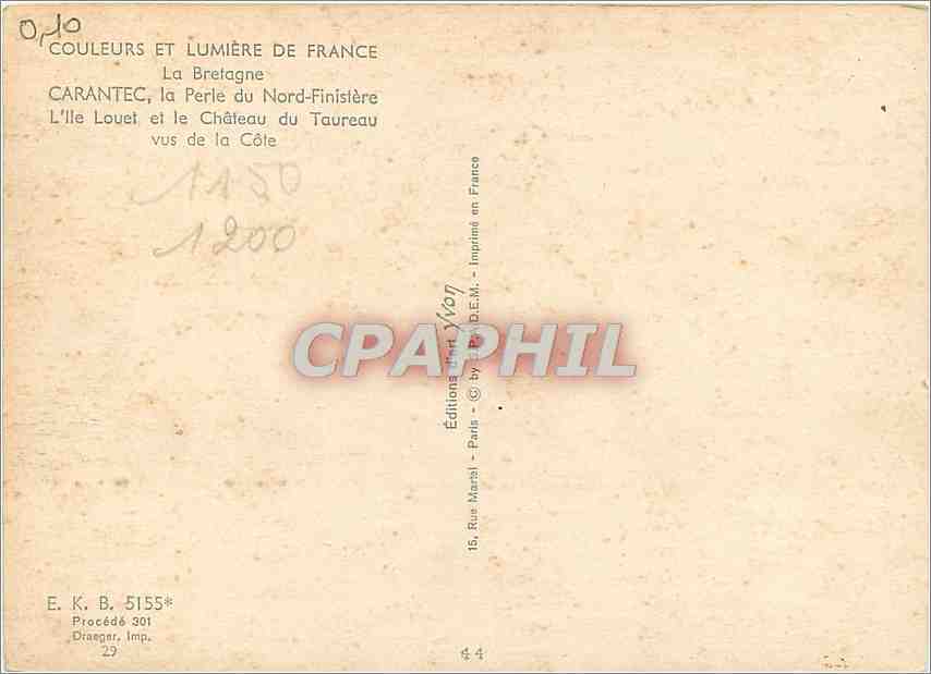 CPM Carantec La Perle du Nord Finistere L'Ile Louet et le Chateau du Taureau vus de la Cote  — Rückseite