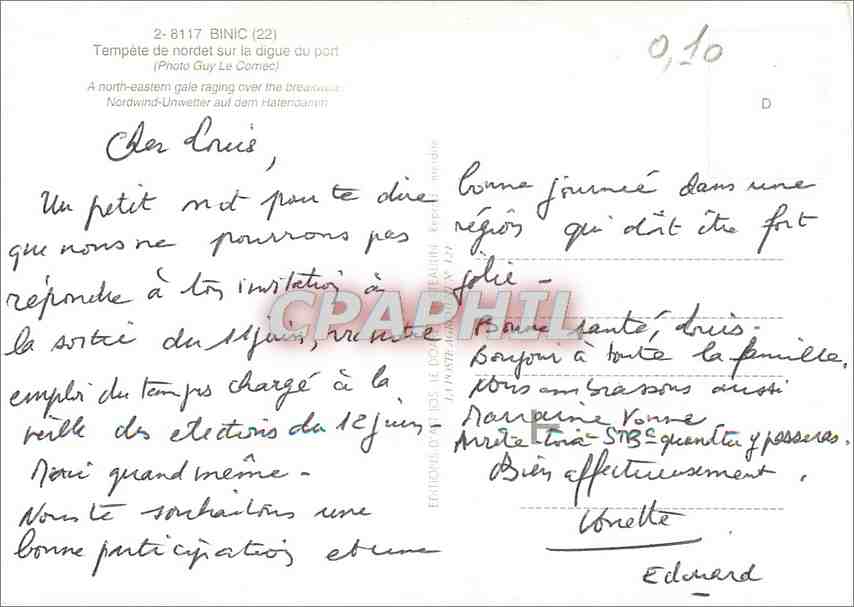 CPM Binic Tempete de nordet sur la digue du port Phare — Rückseite