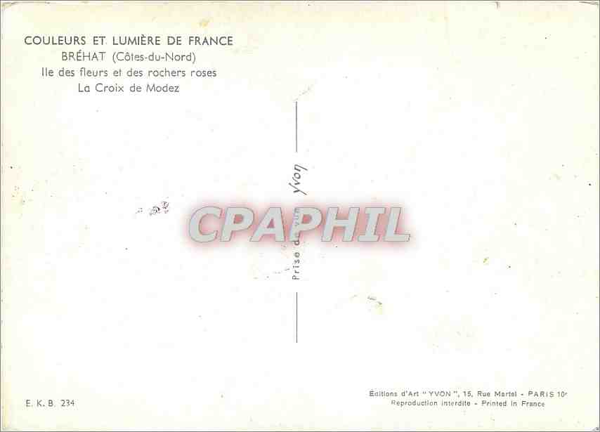 CPM Brehat Cotes du Nord Iles des fleurs et des Rochers roses La Croix de Modez  — Rückseite