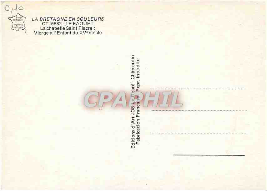 CPM Le Faouet La Chapelle Saint Fiacre Vierge a l'Enfant  — Back
