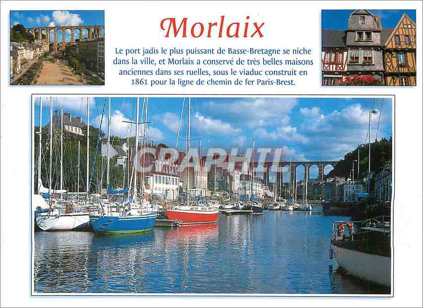 CPM Morlaix Finistere Le viaduc les Vieilles maisons et le port 