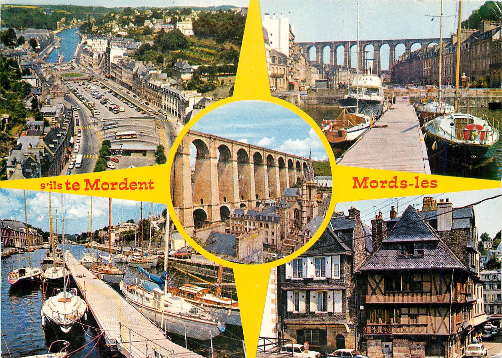 CPM Morlaix La Place de Gaulle Le Viaduc le port et les vieilles maisons 