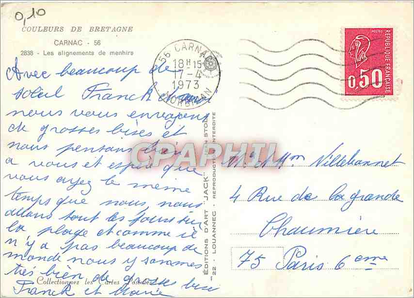 CPM Carnac Les Alignements de Menhirs  — Verso