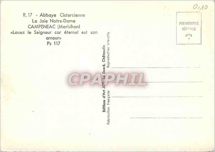 CPM Abbaye Cistercienne La Joie Notre Dame Campeneac Morbihan  — Rückseite