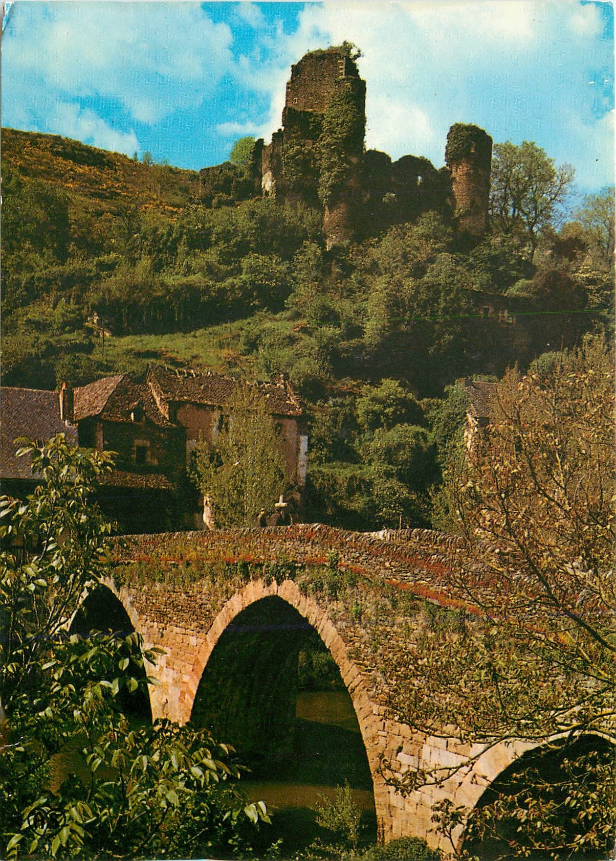 CPM Belcastel Aveyron Environs de Rignac Le Pont domine par les ruines du Chateau 