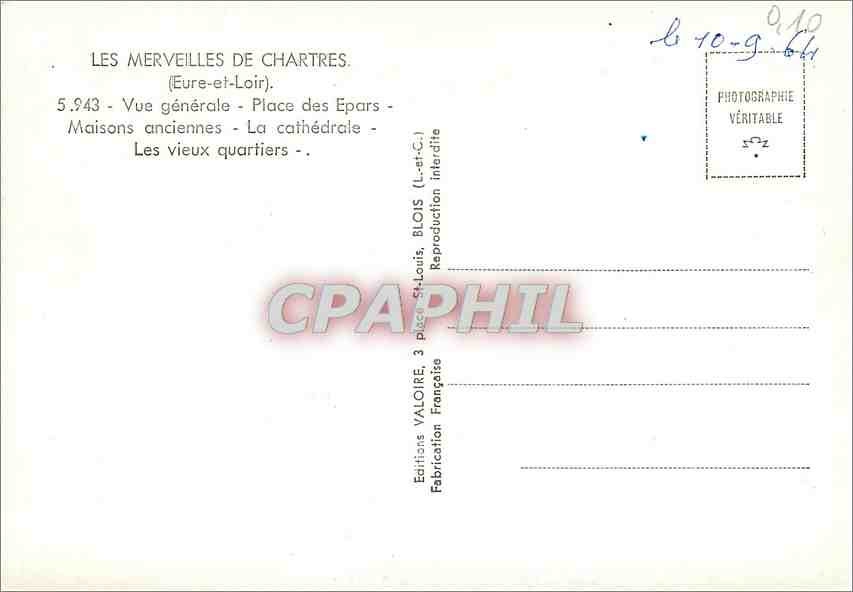 CPM Les Merveilles de Chartres Eure et Loir Vue generale Place des Epars Maisons anciennes La Cathed — Rückseite