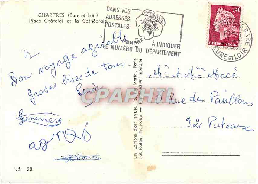 CPM Chartres Eure et Loir Place Chatelet et la Cathedrale  — Verso