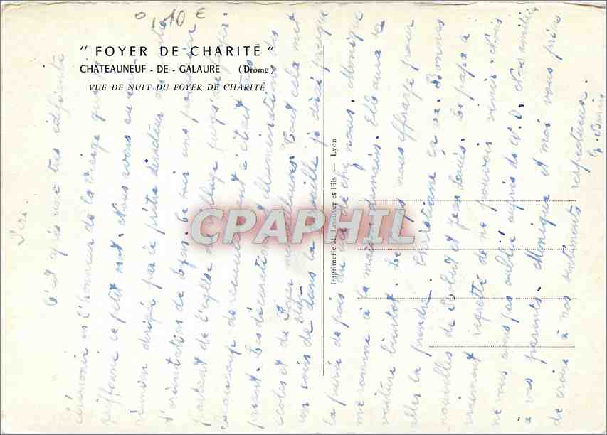 Foyer de Charité — Châteauneuf-de-Galaure (Drôme) — Imprimerie Lemoine et Fils — Verso